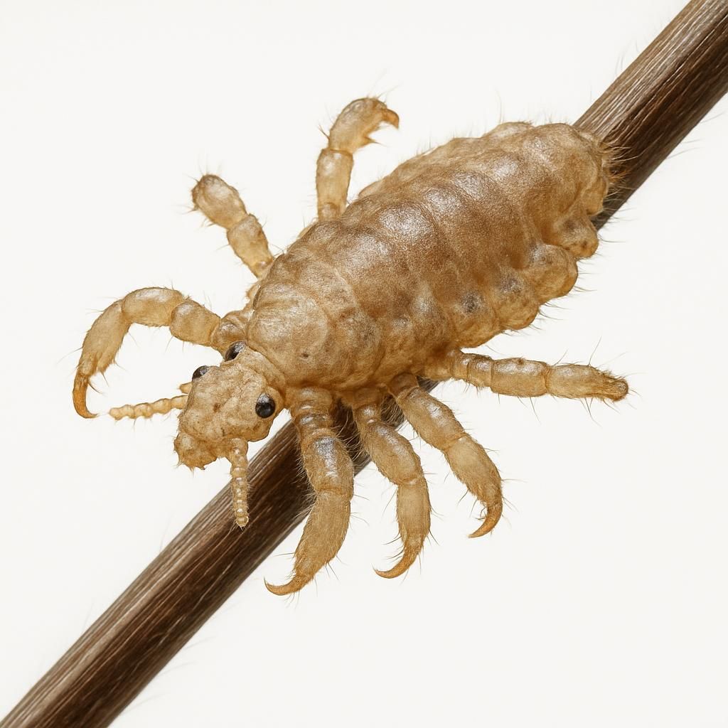 Macro photo of Pthirus pubis crab louse on hair shaft for medical pest identification