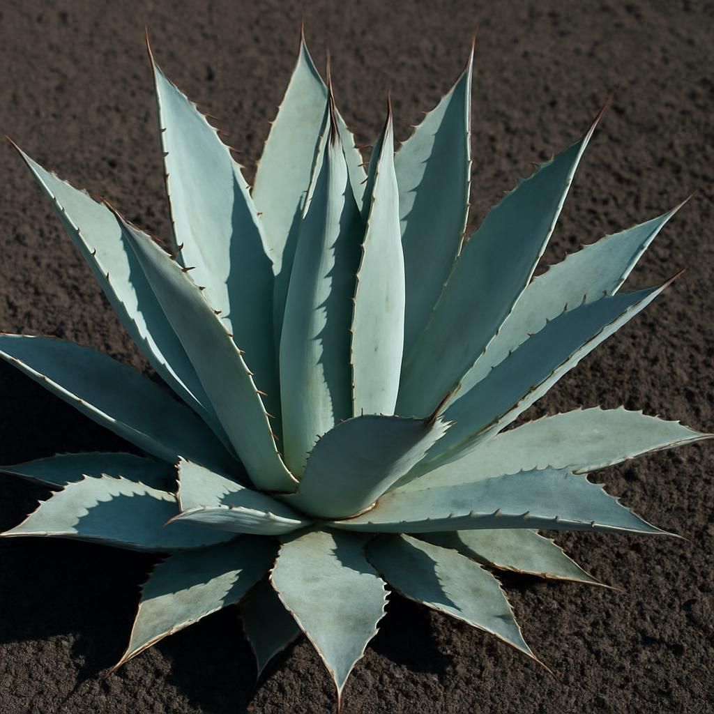 Mature blue Agave tequilana plant with spiny leaves in volcanic soil for tequila production guide