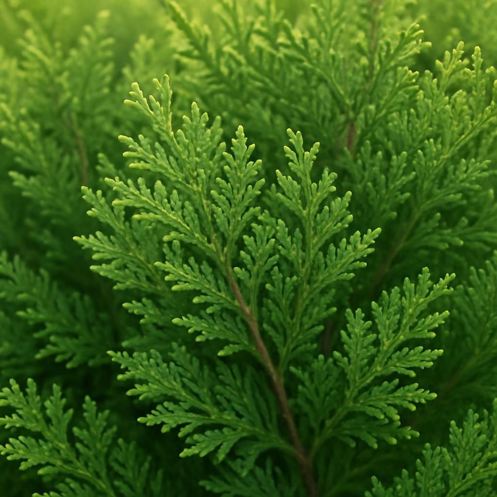 Close-up of lush green Arborvitae Thuja occidentalis foliage for professional growing guide