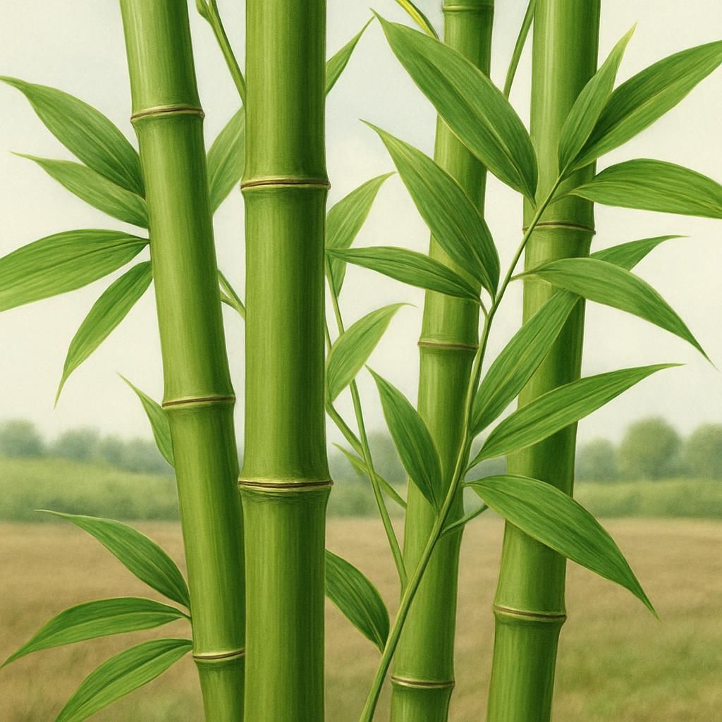 Close-up of tall green bamboo culms and leaves in a commercial plantation setting