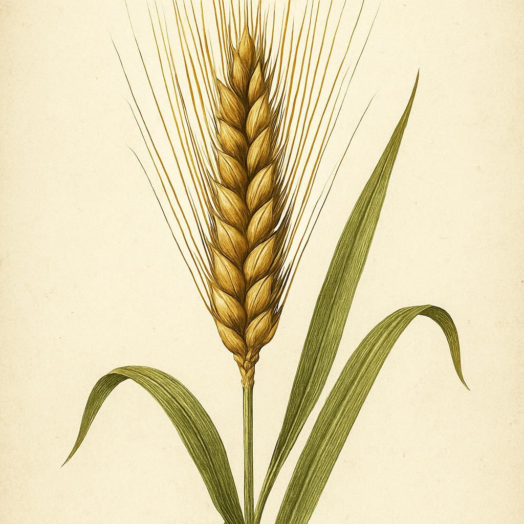 Close-up of Golden Promise Barley showcasing its golden grains and vibrant green stalks.