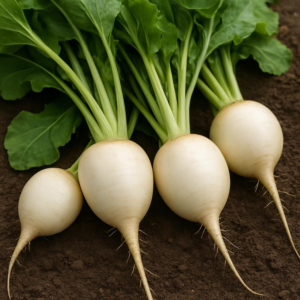 White Albino beets freshly harvested showing pure white roots and vibrant green tops on wooden surface