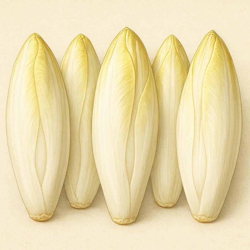 Close-up image of Belgian Endive showcasing its characteristic white, smooth leaves.
