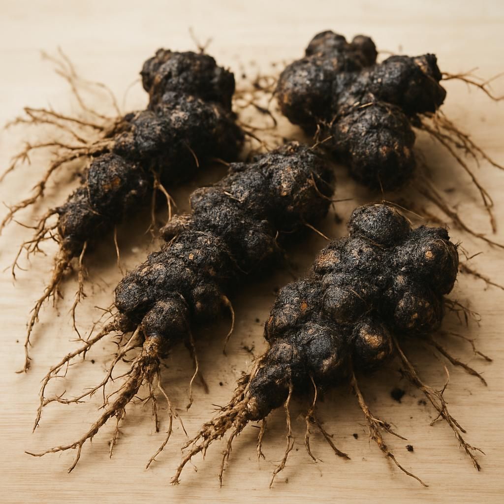 Freshly dug Black Cohosh rhizomes and roots ready for curing and medicinal use