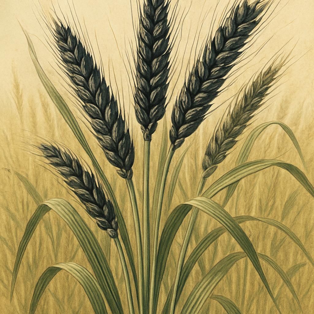 Close-up of Black Eagle Wheat, highlighting its dark grains and sturdy growth.