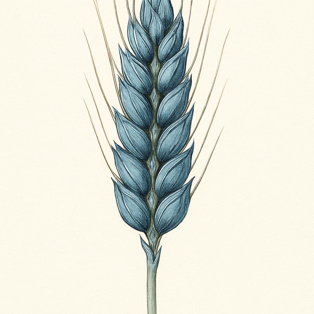 Close-up photo of Blue Tinge Farro grain displaying its characteristic blue hue.