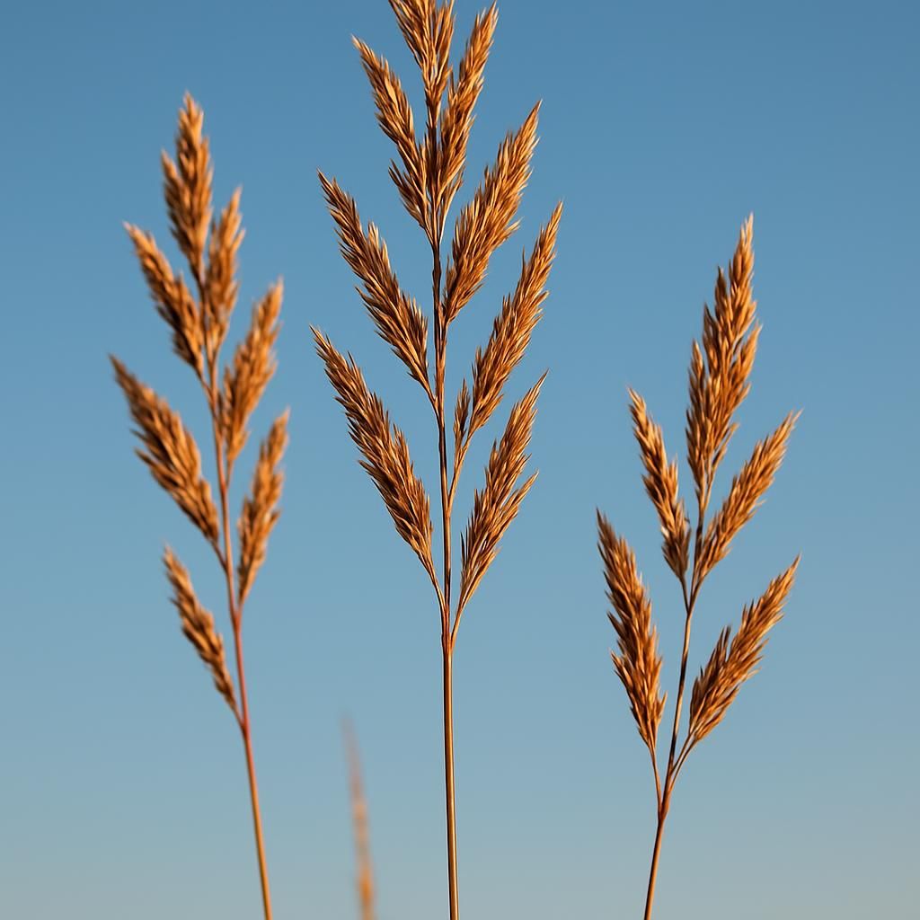Mature big bluestem grass seed heads in golden hour light for professional agricultural guide