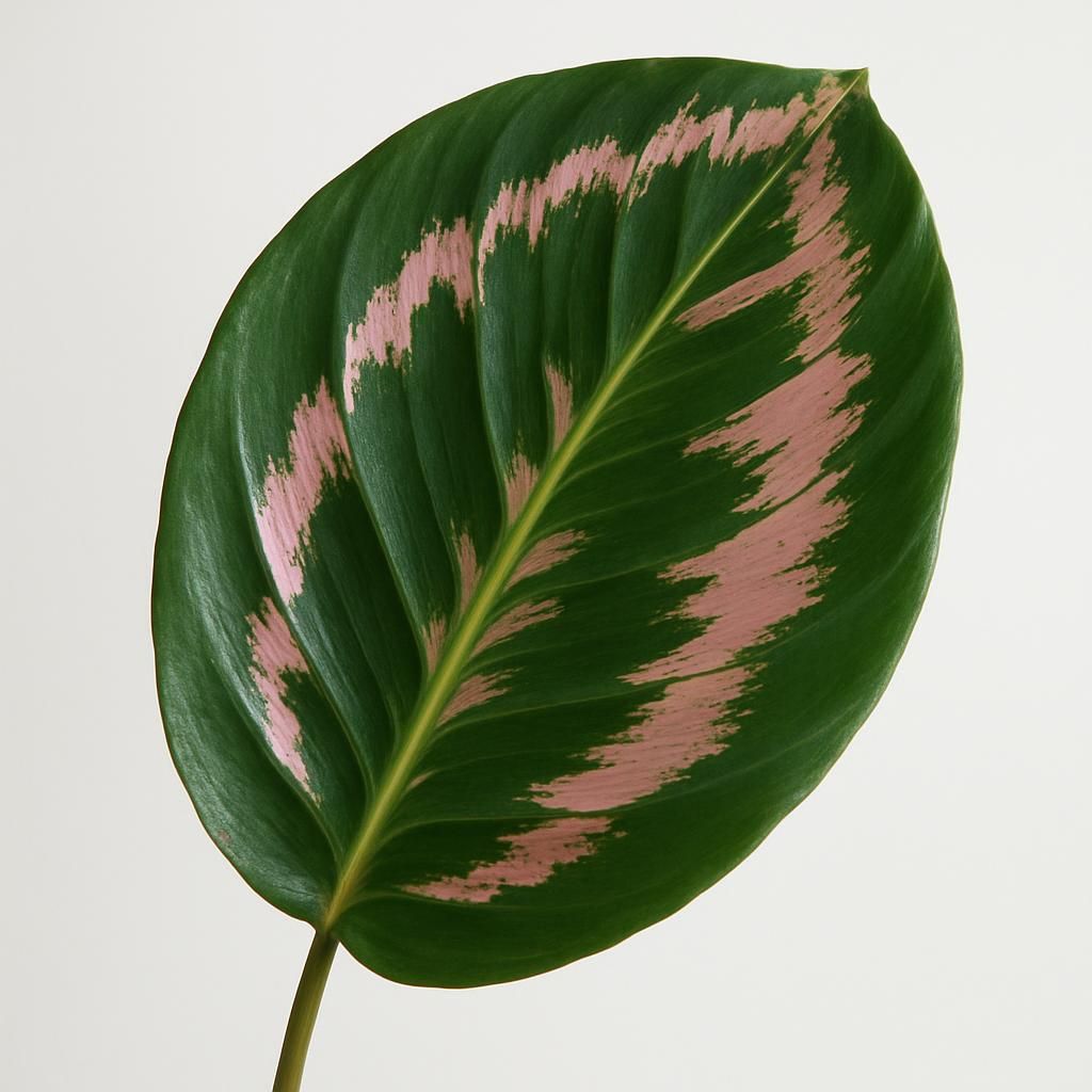 Close-up of vibrant Calathea roseopicta leaf showing pink-green variegation and detailed texture for growing guide
