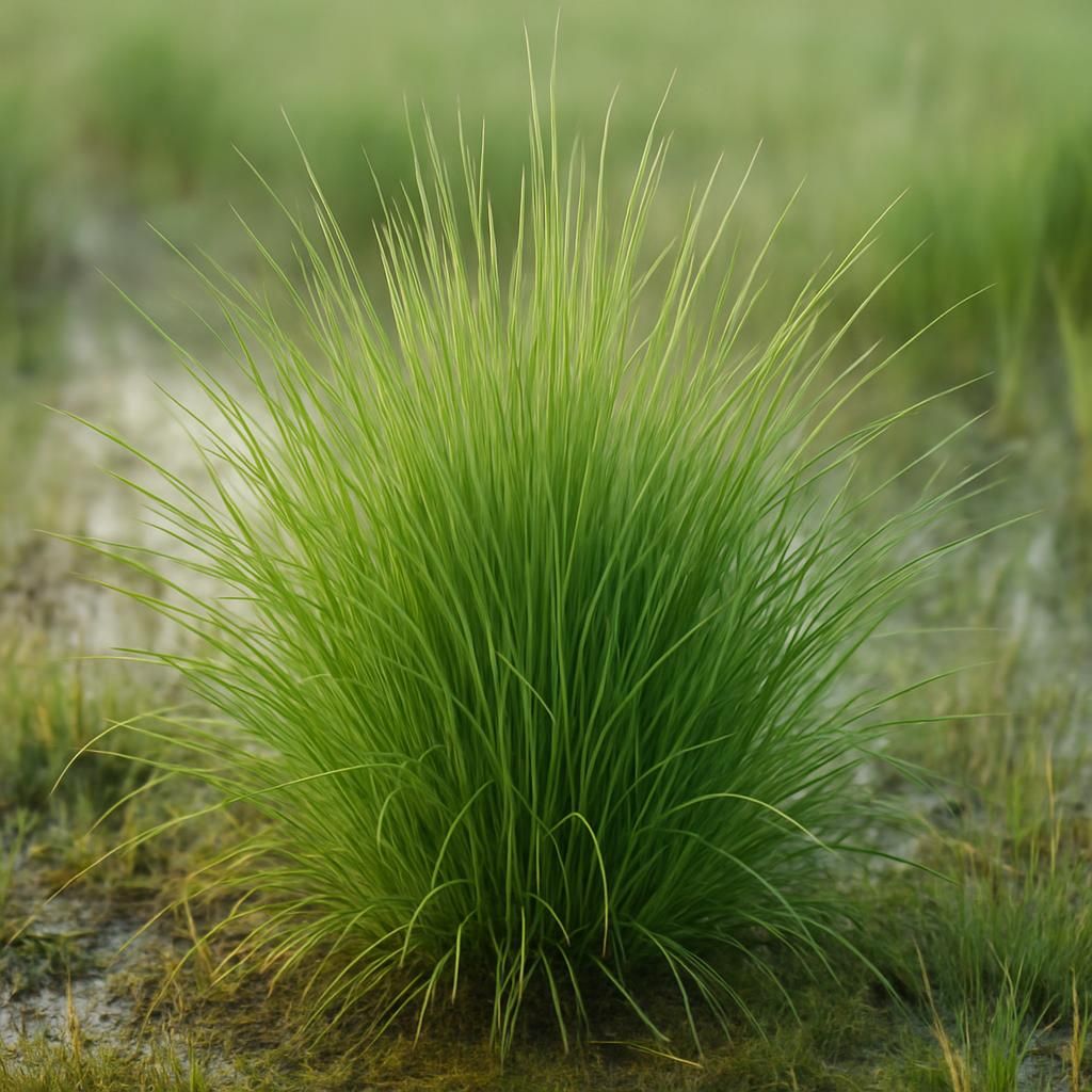 Dense bright green Carex stricta tussock sedge clumps in wetland habitat
