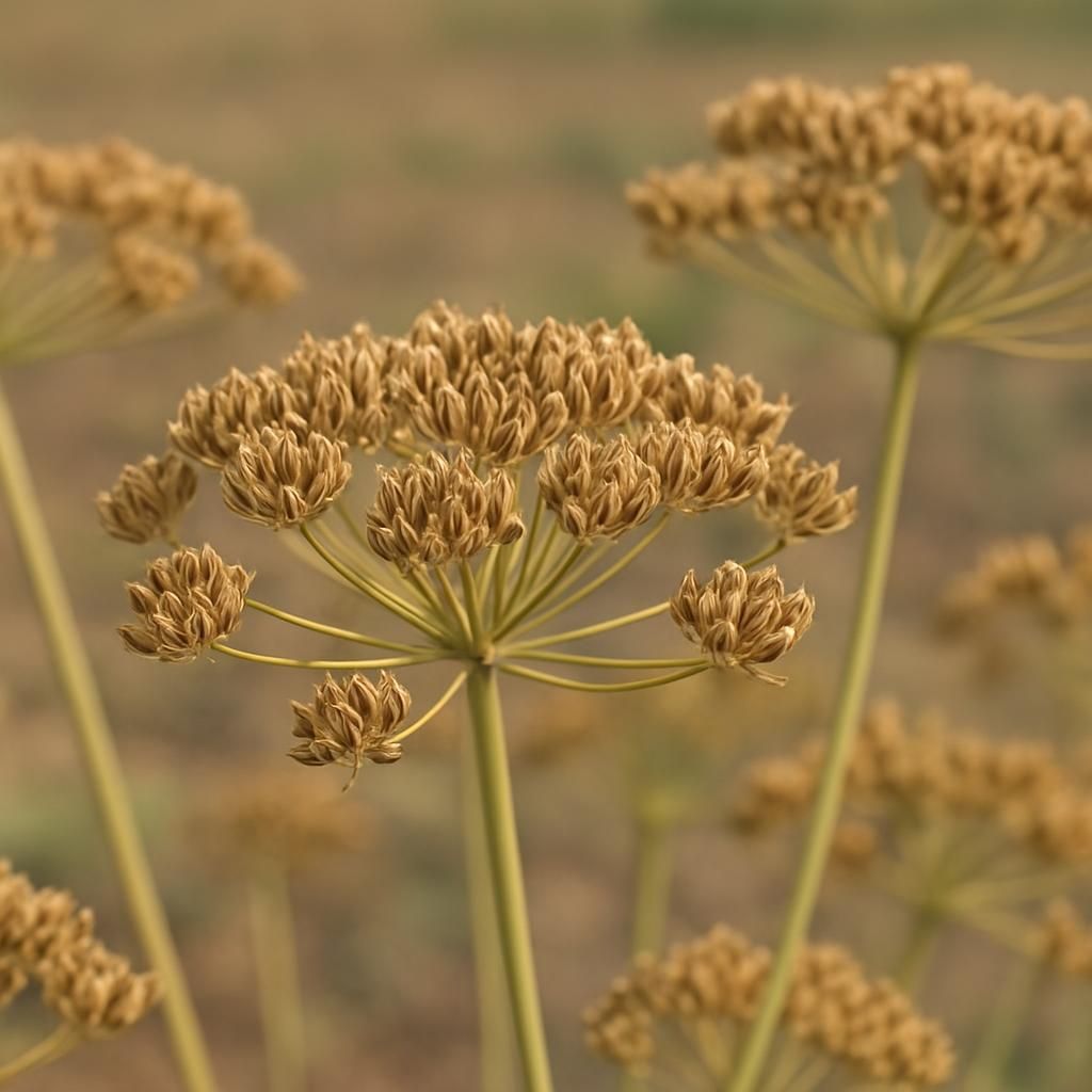 Close-up of celery seed umbels with mature seeds ready for harvest