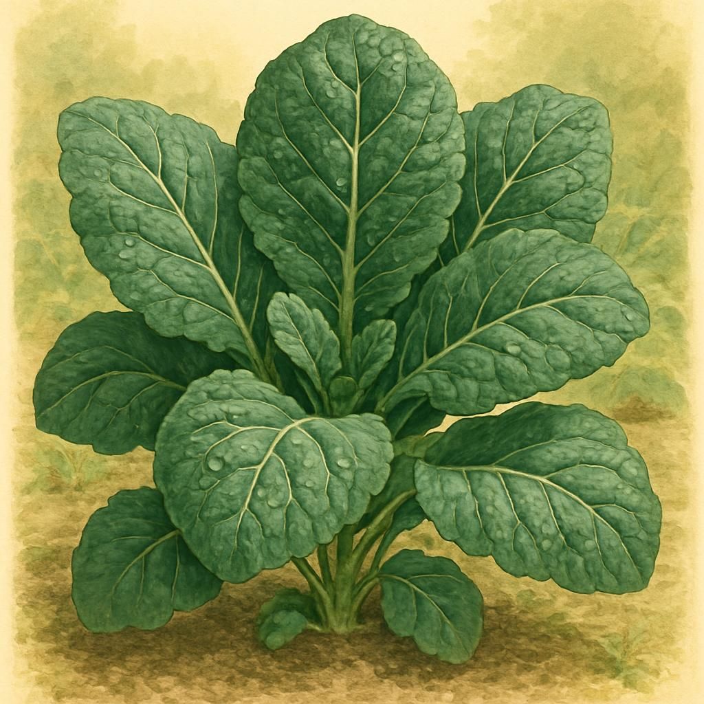 Collards (Vates) with large, dark green leaves in a garden setting