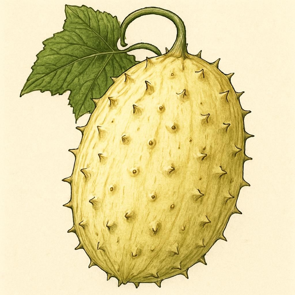 Close-up of Dragon's Egg cucumber with creamy white skin against green foliage.