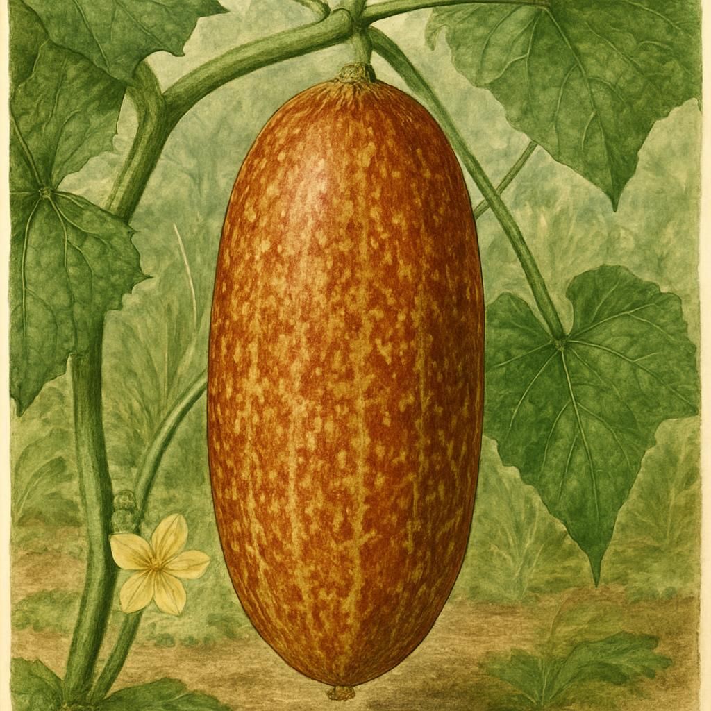 Close-up photo of Poona Kheera cucumber showcasing its distinctive yellow russeted skin.