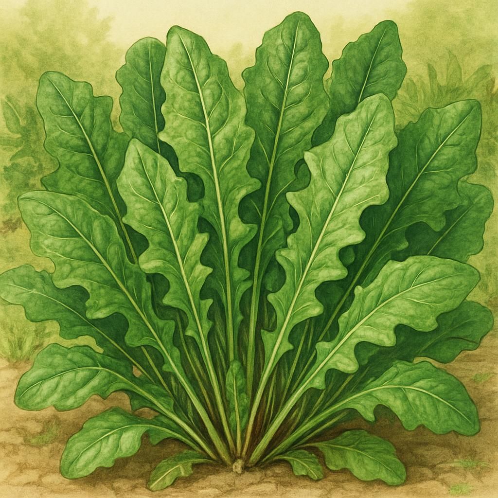Close-up of vibrant Dandelion Greens (French Improved) in a garden setting.