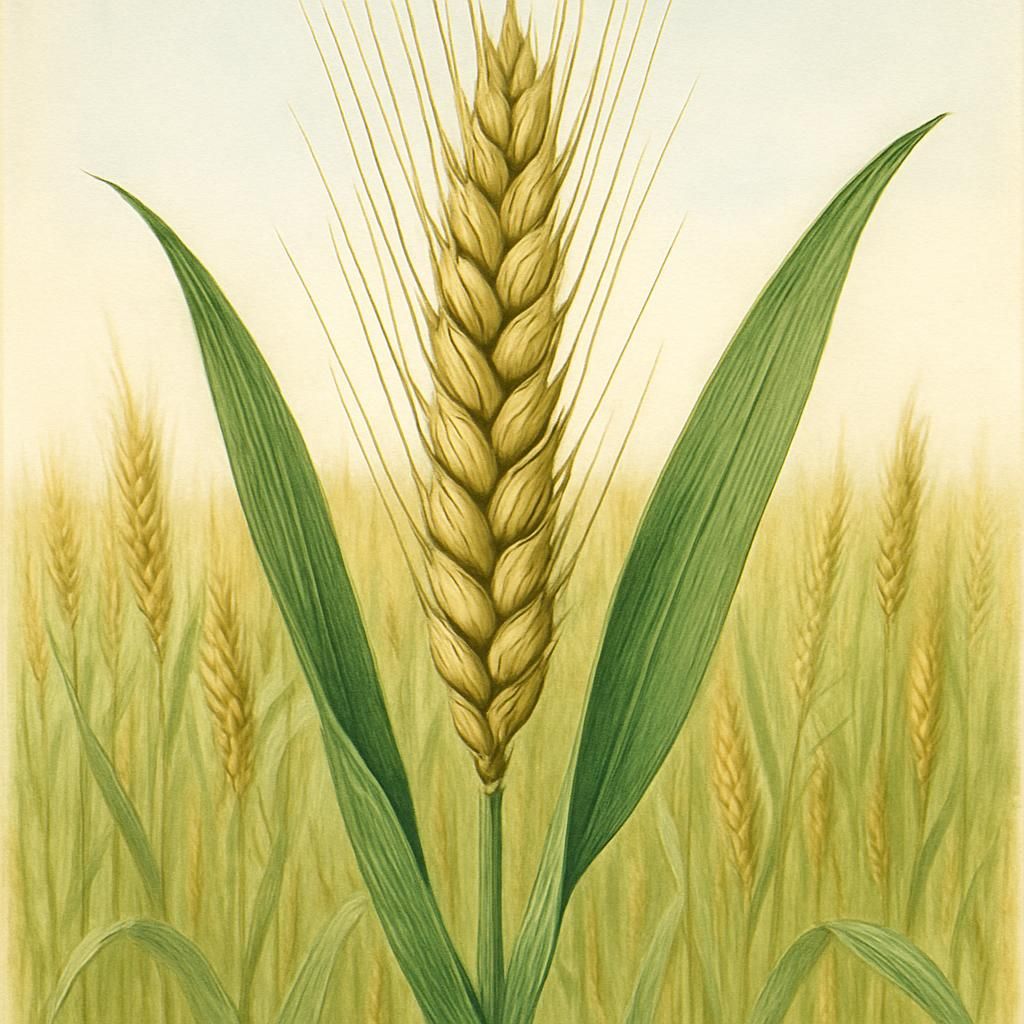 Close-up image of Durum Wheat Saragolla with golden grains ready to harvest.