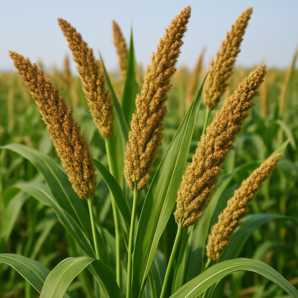 Close-up of Echinochloa barnyard millet plants showing golden seed heads ready for harvest