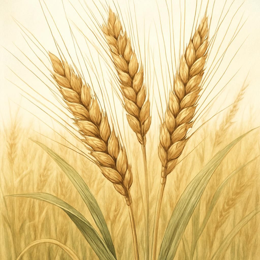 Close-up view of ripe Emmer Wheat grains in an organic field setting.