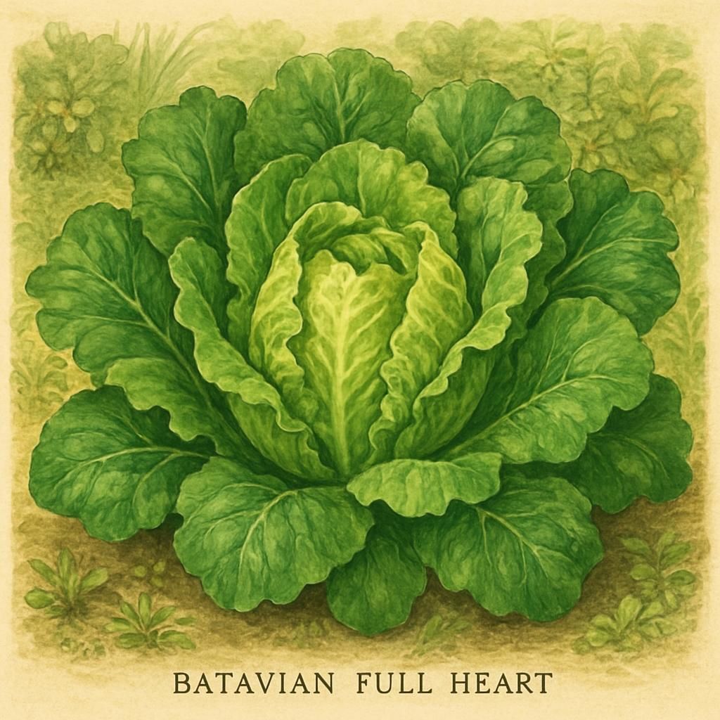 Close-up of vibrant Batavian Full Heart endive with lush green leaves in a garden setting.