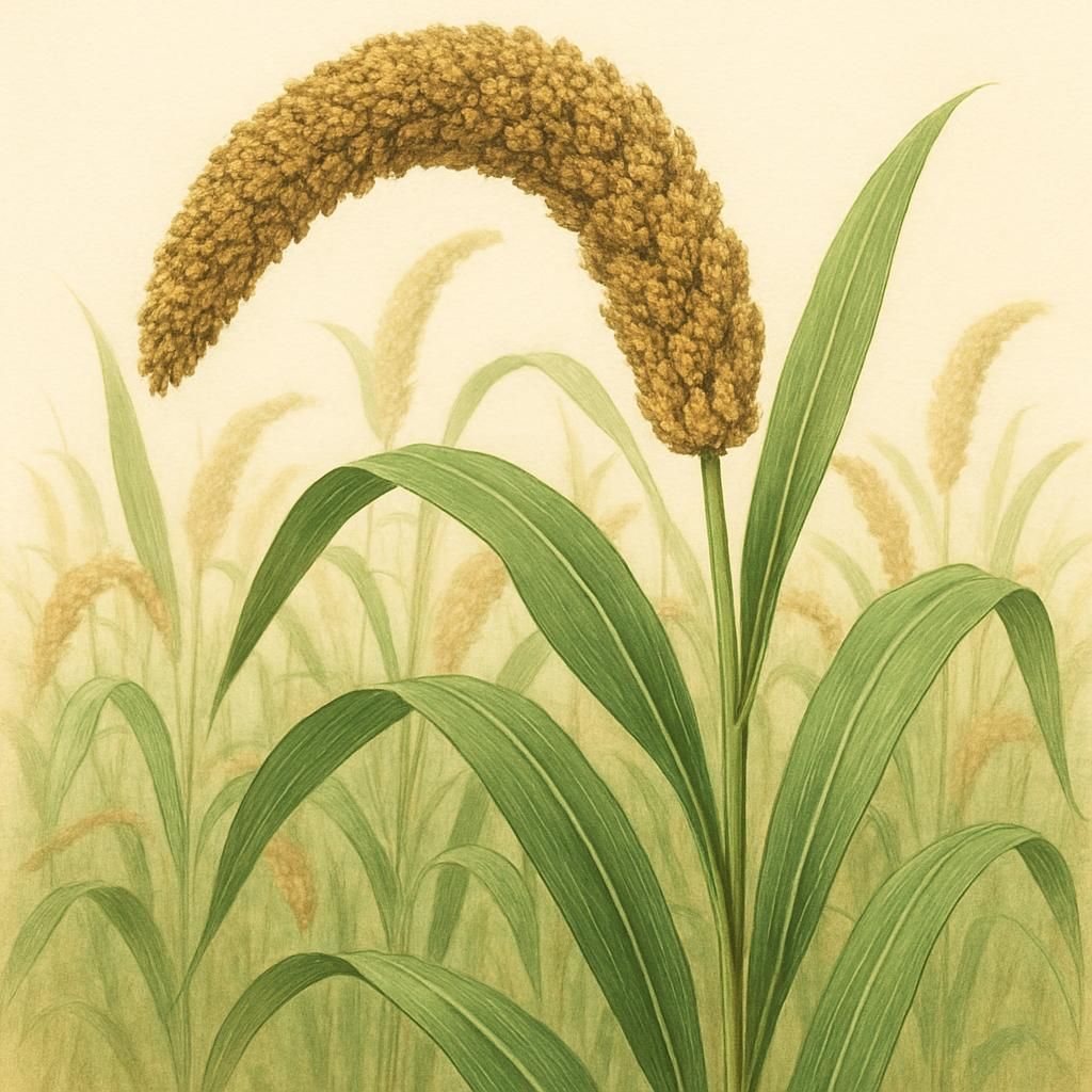 Close-up of Foxtail Millet plants with their distinctive brush-like flowering heads.