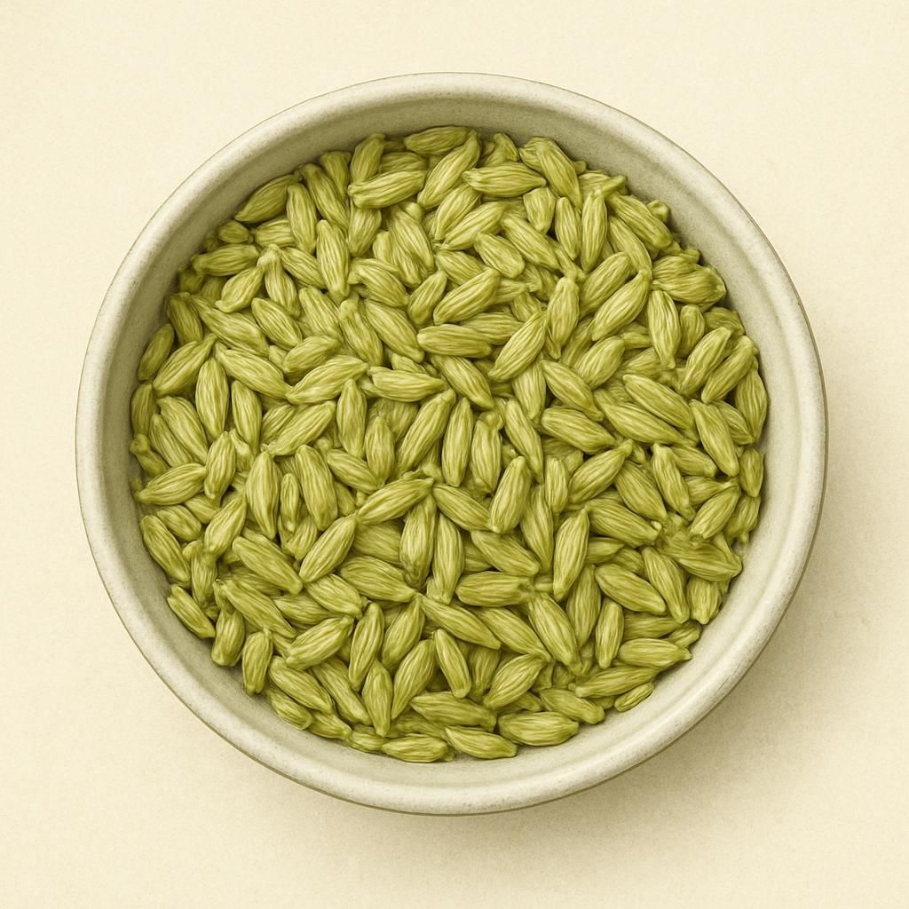 Close-up of Freekeh grains showing their green and roasted texture.