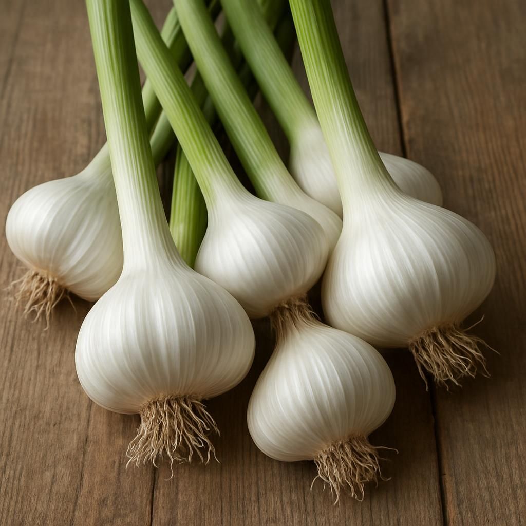 Freshly harvested Silverwhite garlic bulbs showing silvery-white skins and healthy cloves