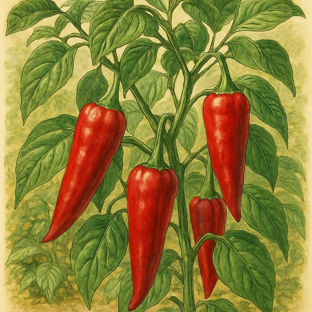 Close-up of vibrant red Gorria Peppers on a plant, ideal for Espelette spice production.