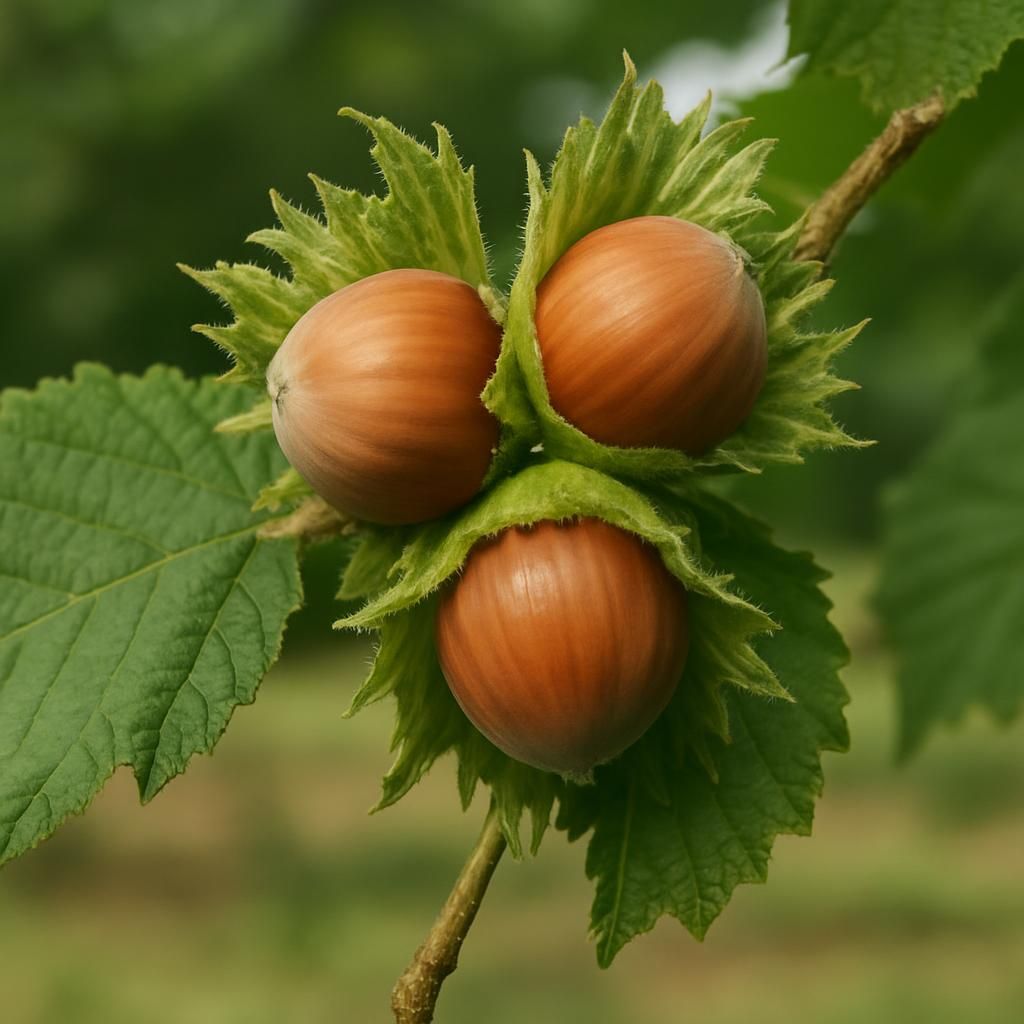 Ripe Wepster hazelnuts on tree branch ready for harvest in professional orchard setting