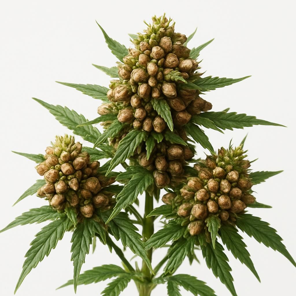 Close-up of Hemp Seed (CanMa) seed heads showing mature mottled brown seeds ready for harvest
