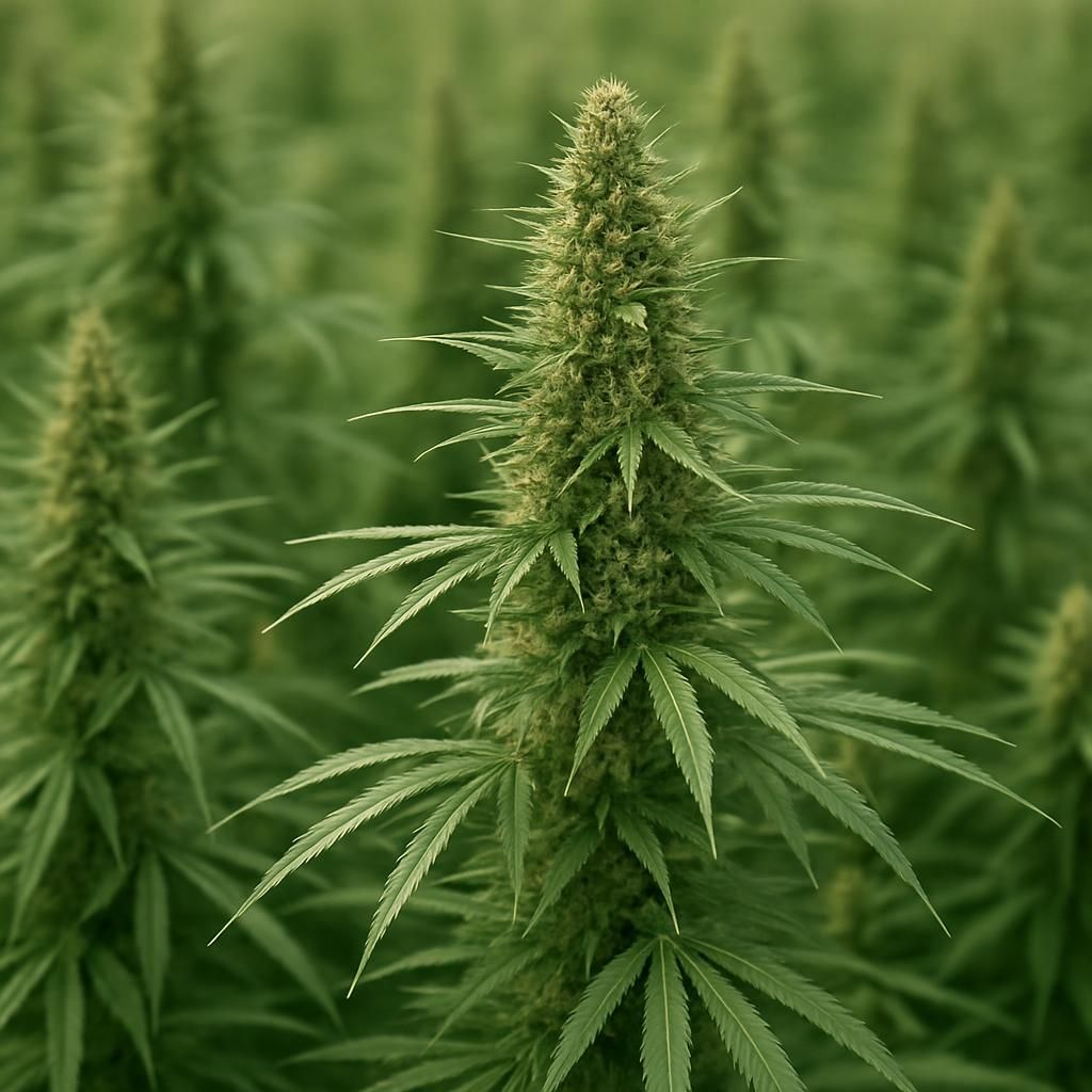 Close-up of Finola hemp seed heads ready for harvest in a sustainable field