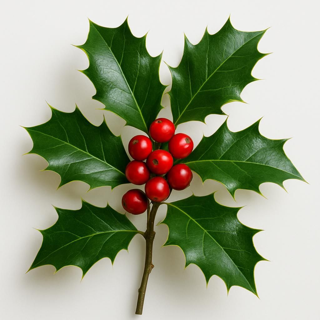 Close-up of glossy holly leaves and bright red berries highlighting texture and winter color for gardening guides.