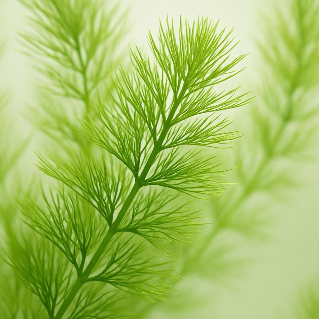 Close-up of healthy Hornwort stems with whorled green foliage growing underwater in clear pond water