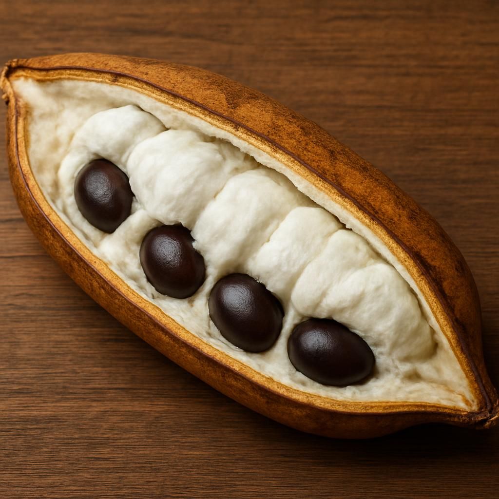 Close-up of split Inga edulis ice-cream bean pod revealing sweet white pulp and seeds