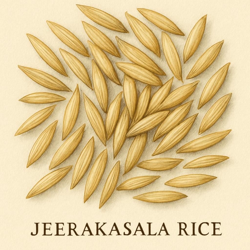 Close-up image of Jeerakasala Rice (Khaima) grains illustrating their delicate size and unique aroma.