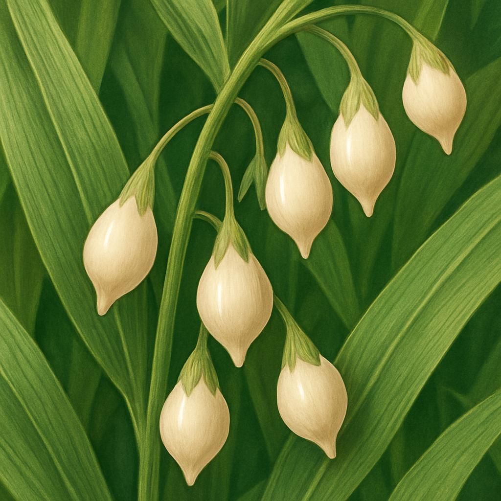 Close-up of Job's Tears seeds on the plant, showcasing their distinctive teardrop shape and hard shell.