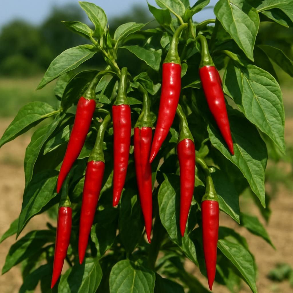 Close-up of ripe red Jwala Chili peppers on plant in sunlight for professional growing guide