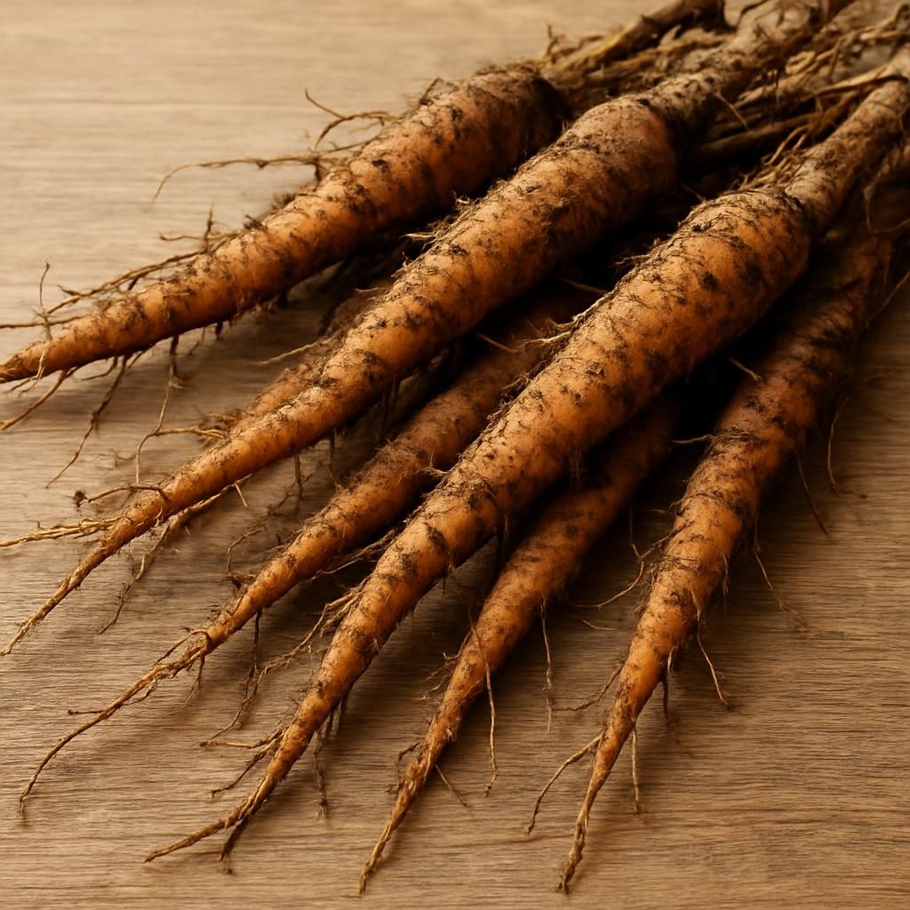 Freshly harvested Kalmegh Root taproots of Andrographis paniculata showing medicinal quality and fibrous texture