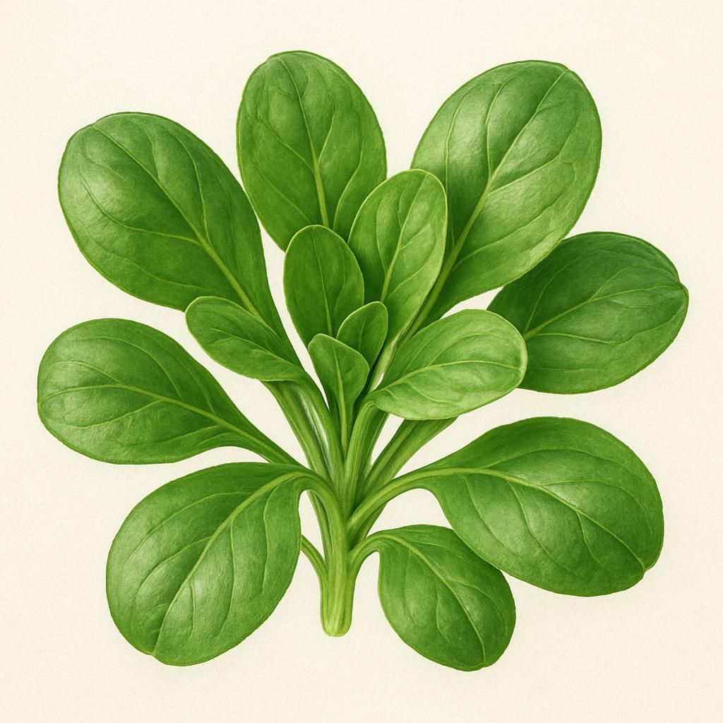 Close-up of vibrant green Lamb's Lettuce leaves in a garden setting.