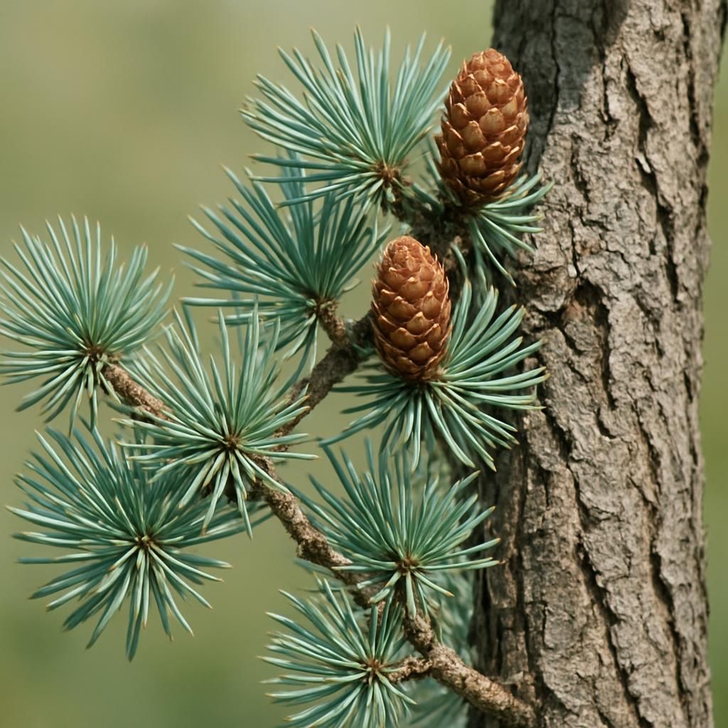 Close-up of European larch needles, cones and bark for professional growing guide