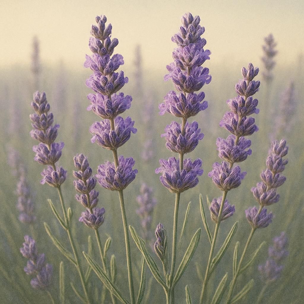 Close-up of vibrant purple lavender flower spikes ready for harvest in a commercial field