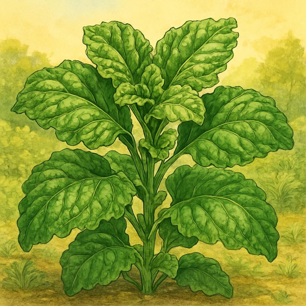 Close-up of wide Lettuce Leaf Basil leaves in a thriving garden