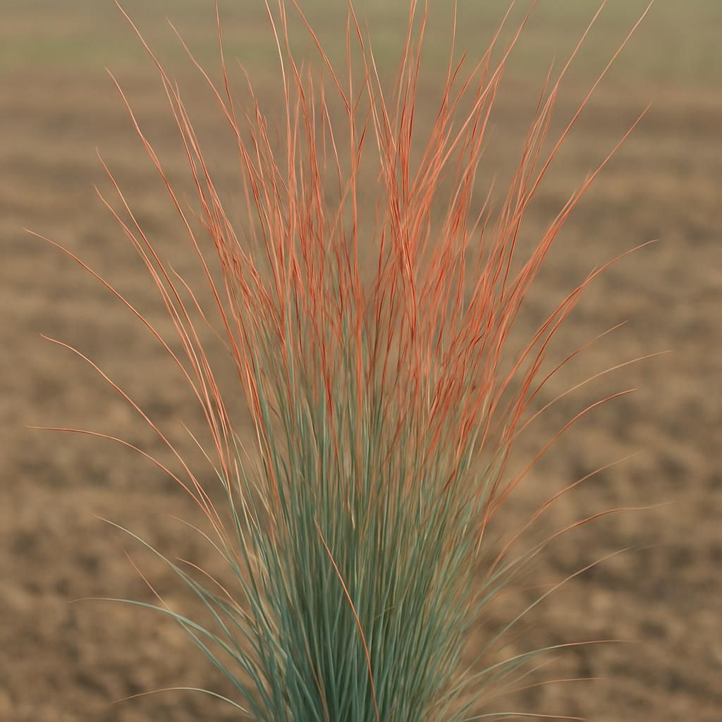 Close-up of little bluestem grass with blue-green summer foliage turning copper-red in autumn