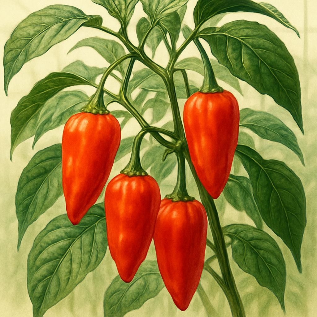 Close-up of ripe orange-red Locoto Pepper pods on healthy plant for commercial growing guide