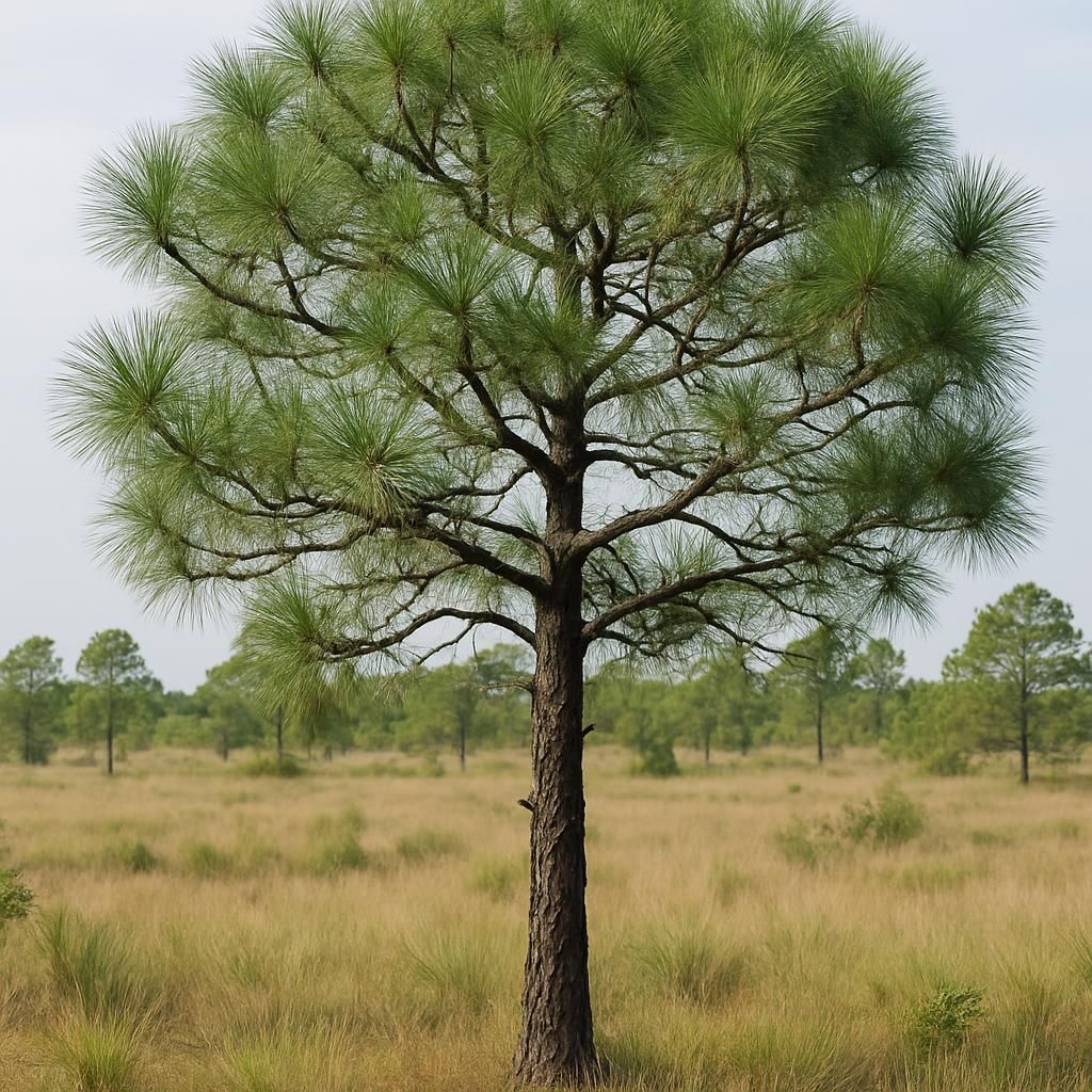 Mature longleaf pine tree showing long needles and fire-maintained open understory in southeastern forest