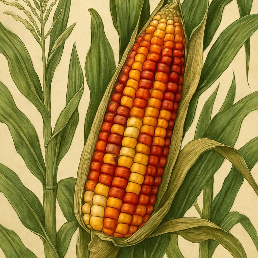 Close-up image of Chapalote maize showing the vibrant red and yellow kernels.