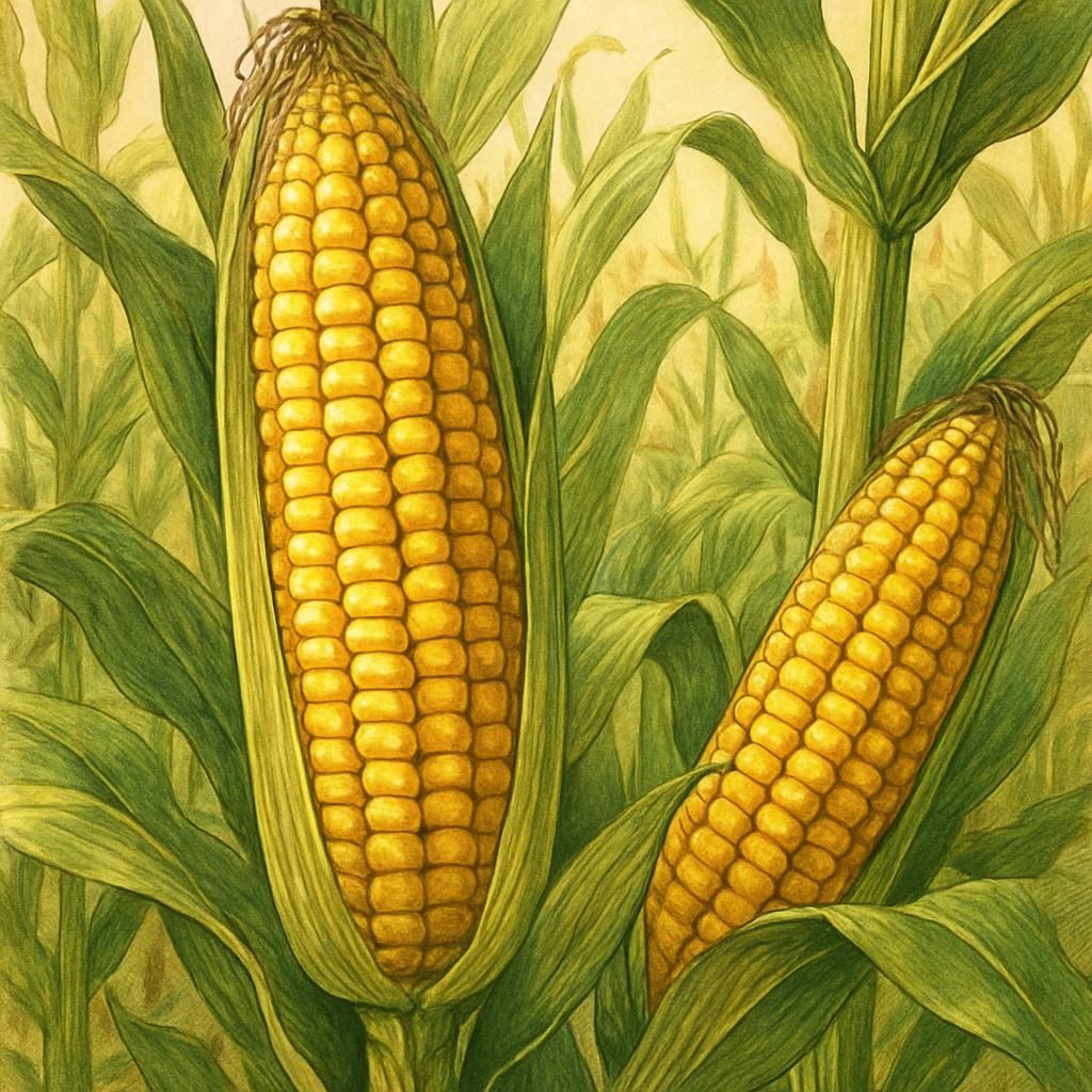 Close-up of mature Maize (Nal-Tel) ears with yellow kernels.