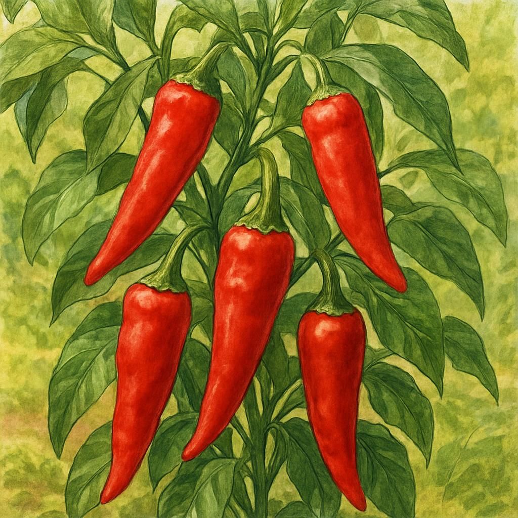 Close-up of vivid red Marash Pepper on plant, showcasing its unique, wrinkled surface texture.