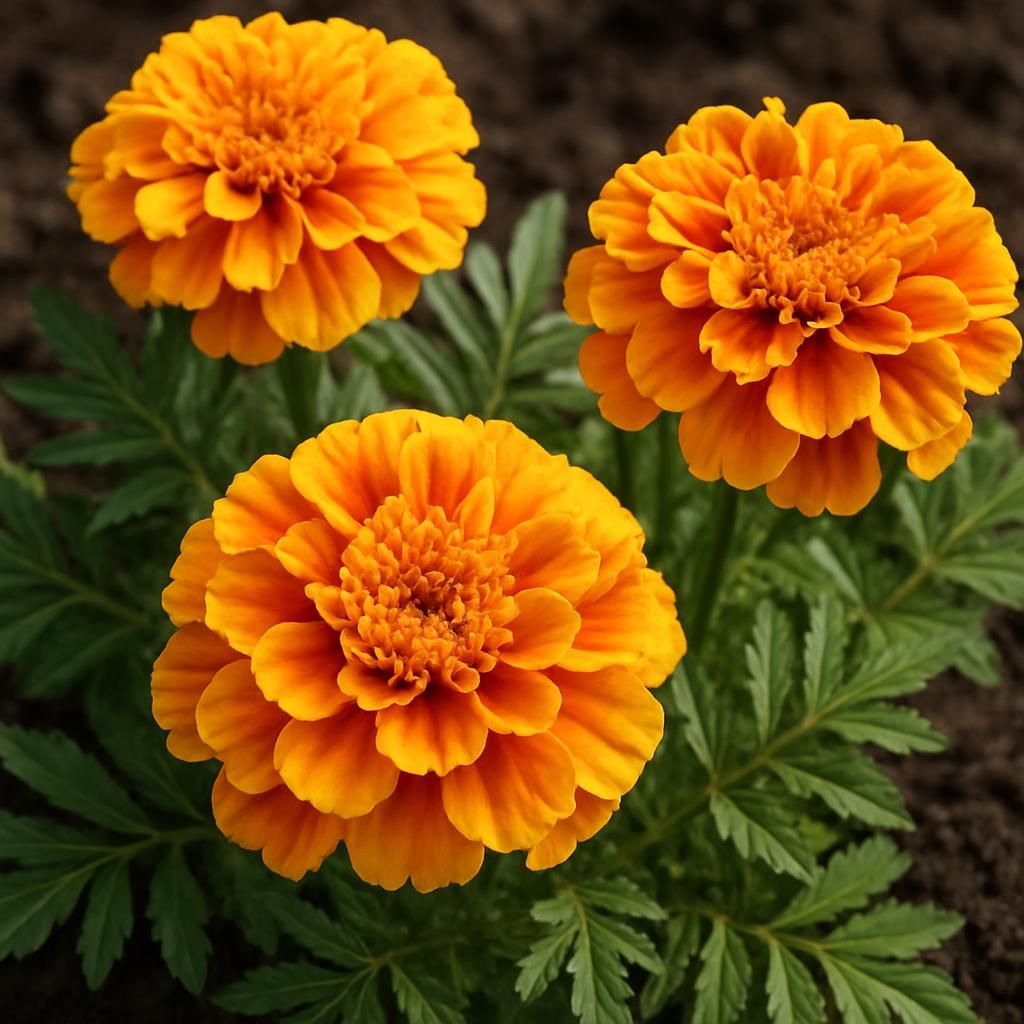 Vibrant marigold flowers in full bloom ready for harvest in an organic garden