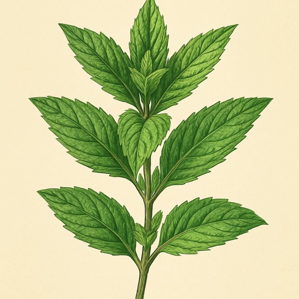 Close-up of Moroccan Mint leaves showing vibrant green color and spear-shaped structure.