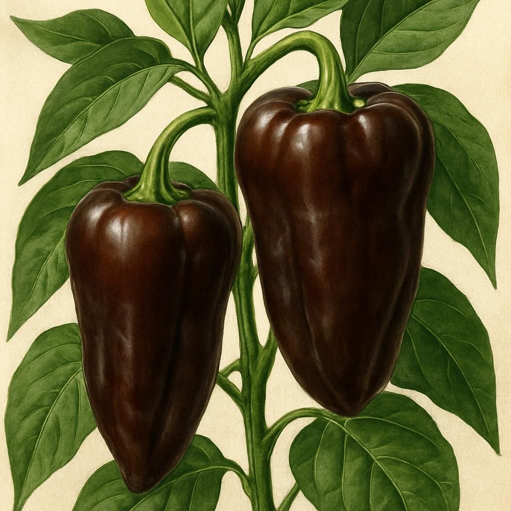 Close-up of ripe Mulato Peppers with rich chocolate-brown color and thick walls ready for harvest