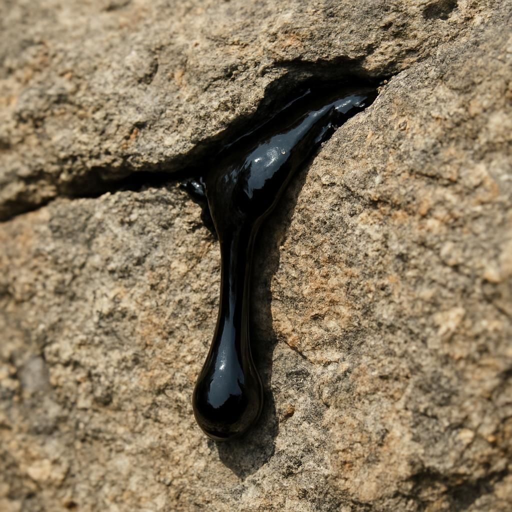 Close-up of pure dark Mumijo Shilajit resin on mountain rock for agricultural growing guide